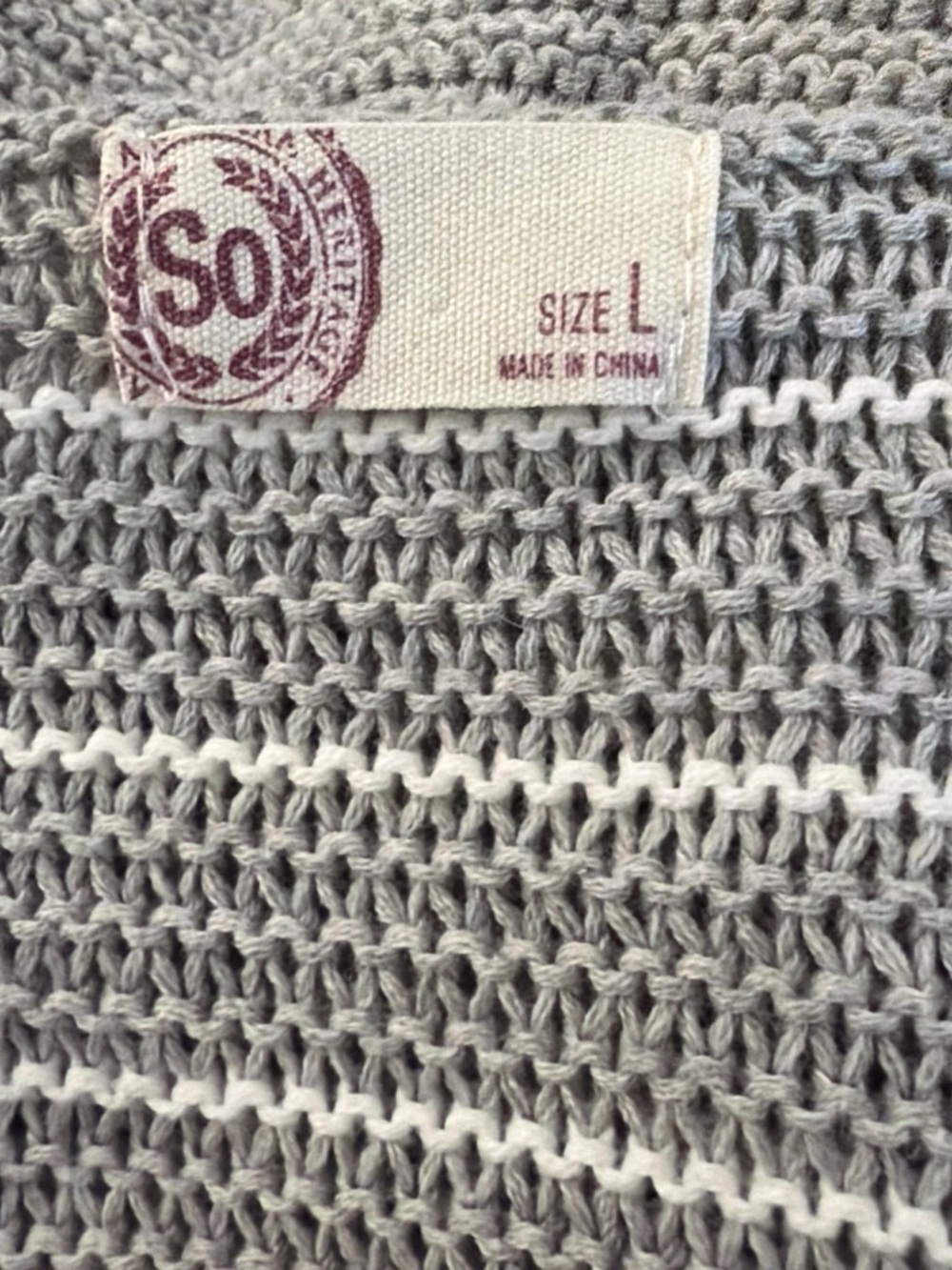 SO Women’s Gray and White Knit Crewneck Sweater